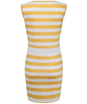 Sets Summer Women Casual Sleeveless Stripe T Shirts Dress Tunic Waist Dresses - Yellow - C3199Q2T6CE