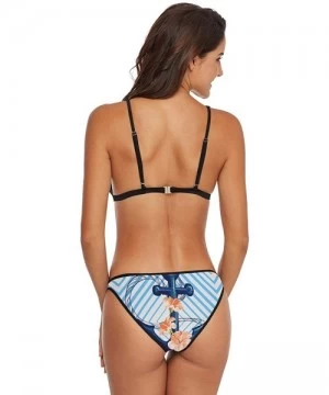 Sets Bitcoin Symbols Women Tie Side Bottom Padded Top Triangle Bikini Two Piece Swimsuit - Anchor and Hibiscus - CM18U0ZTGAZ