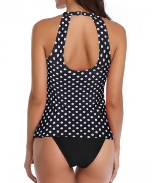 One-Pieces High Neck Tankini Swimsuits for Women Halter Bathing Suits Two Piece Floral Print Swimwear - Black Polka Dot - CC1...