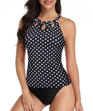 One-Pieces High Neck Tankini Swimsuits for Women Halter Bathing Suits Two Piece Floral Print Swimwear - Black Polka Dot - CC1...