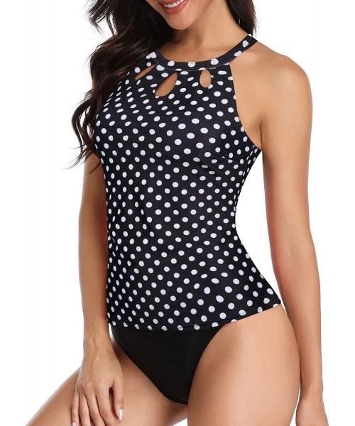 One-Pieces High Neck Tankini Swimsuits for Women Halter Bathing Suits Two Piece Floral Print Swimwear - Black Polka Dot - CC1...