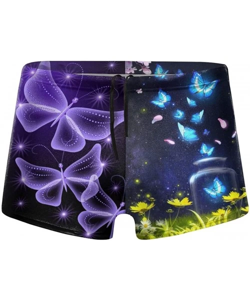 Trunks Blue Butterflys Men's Printed Elastic Swim Trunks Sexy Low Waist Shorts - Black - C119E84CTL7