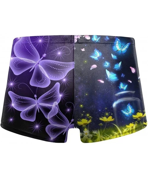 Trunks Blue Butterflys Men's Printed Elastic Swim Trunks Sexy Low Waist Shorts - Black - C119E84CTL7