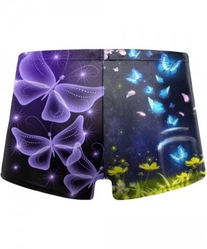 Trunks Blue Butterflys Men's Printed Elastic Swim Trunks Sexy Low Waist Shorts - Black - C119E84CTL7