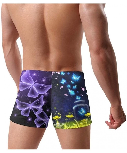 Trunks Blue Butterflys Men's Printed Elastic Swim Trunks Sexy Low Waist Shorts - Black - C119E84CTL7