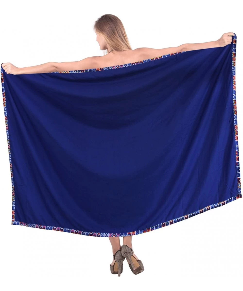 Cover-Ups Women's Beach Cover Up Bikini Sarong Swimsuit Wrap Skirts Embroidered A - Summer Blue_m455 - C312F88B68F