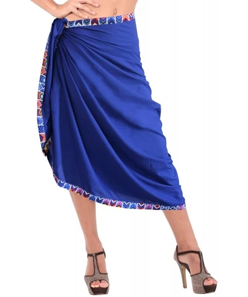 Cover-Ups Women's Beach Cover Up Bikini Sarong Swimsuit Wrap Skirts Embroidered A - Summer Blue_m455 - C312F88B68F