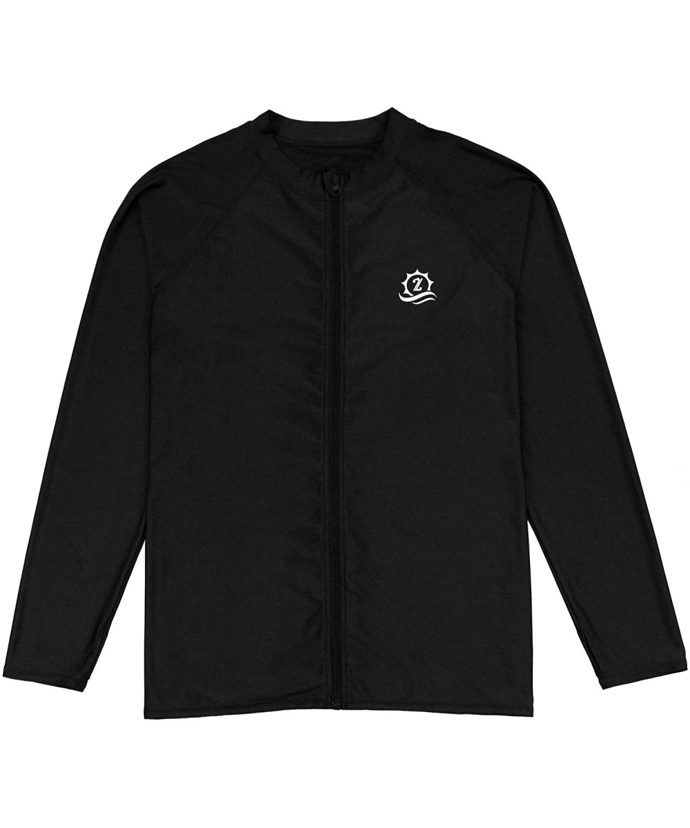 Rash Guards Men's Long Sleeve Zipper Rash Guard UPF 50+ (Multiple Colors) - All Black - C919720KL64