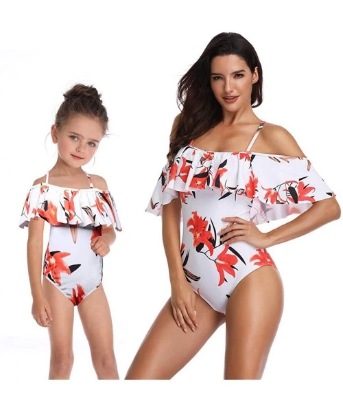 Sets Mother and Daughter Swimwear Family Matching Swimsuit Girls Swimwear - Floral-lily - CI18T3LU6KG