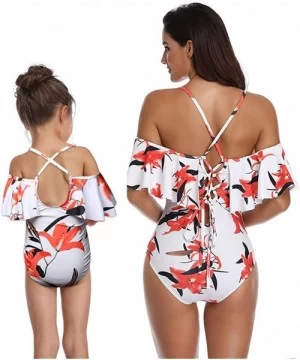 Sets Mother and Daughter Swimwear Family Matching Swimsuit Girls Swimwear - Floral-lily - CI18T3LU6KG