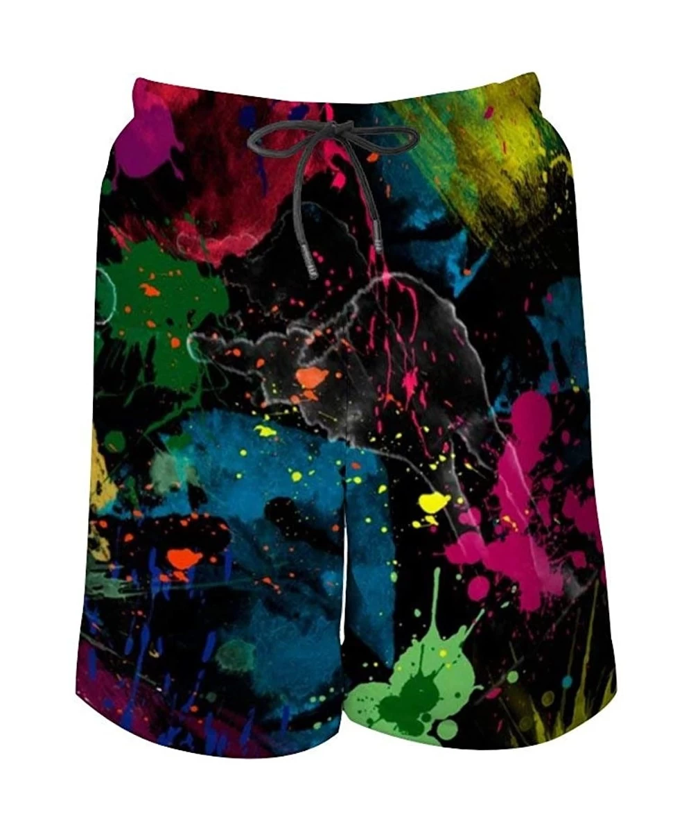 Board Shorts Men's Fashion Quick Dry Swim Trunks- Mesh Lining Board Shorts Swimwear - Psychedelic Colorful Graffiti - CT1903K...