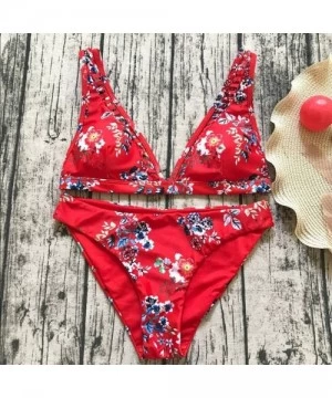 Sets Flower Print Sexy Bikinis Set Women Brazilian Swimwear Separates Two-Piece de Mujer Swimming Suit 2 Piece - Red - CE18C0...