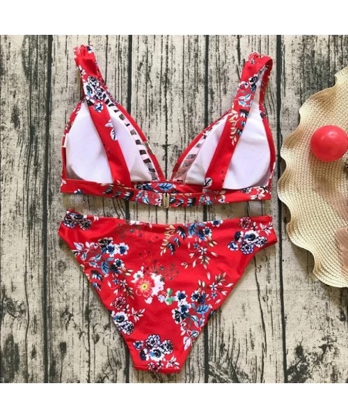 Sets Flower Print Sexy Bikinis Set Women Brazilian Swimwear Separates Two-Piece de Mujer Swimming Suit 2 Piece - Red - CE18C0...