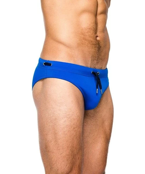 Briefs Mens Swimwear Bikini Briefs Swimming Trunks Pad Swimsuits Surf Shorts - Blue - CE18NXX9YIQ