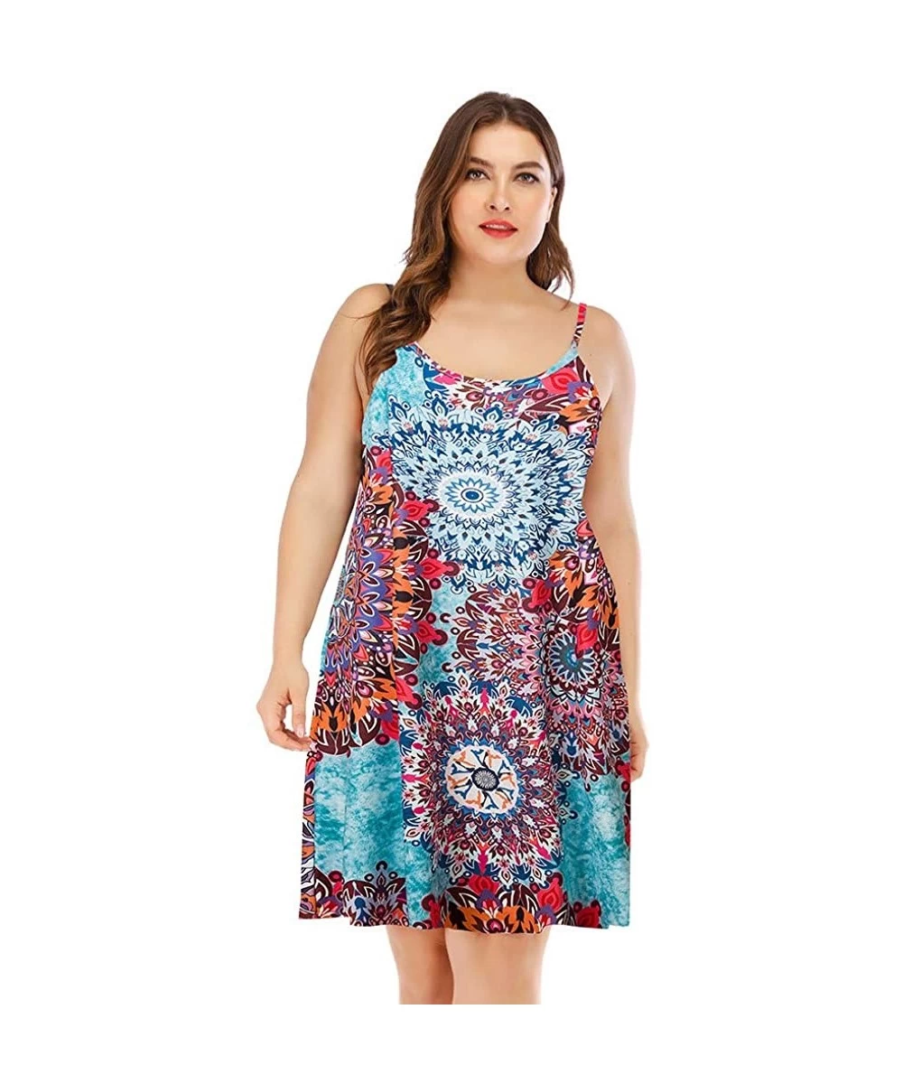 Cover-Ups Plus Size Dresses-Women's Summer Boho Floral Print Sundress Casual T Shirt Dresses Cami Tank Dress Beach Dress - Mu...