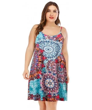 Cover-Ups Plus Size Dresses-Women's Summer Boho Floral Print Sundress Casual T Shirt Dresses Cami Tank Dress Beach Dress - Mu...