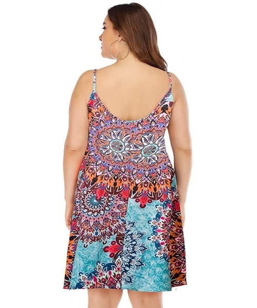 Cover-Ups Plus Size Dresses-Women's Summer Boho Floral Print Sundress Casual T Shirt Dresses Cami Tank Dress Beach Dress - Mu...