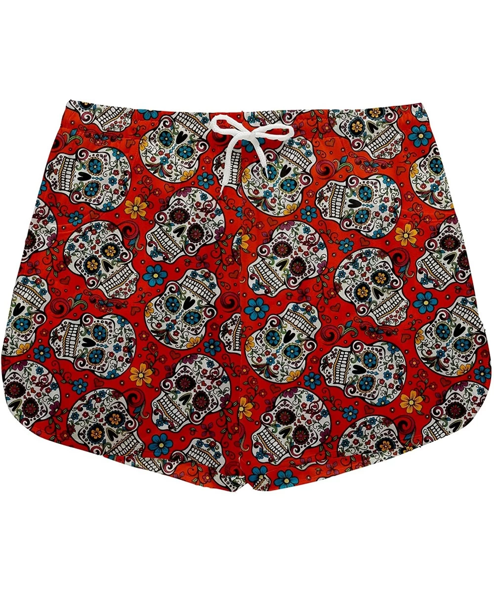 Board Shorts Women Summer Floral Printed Beach Shorts - Sugar Skull - CO190X3O4NS