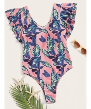 One-Pieces Women Boho Floral Print Ruffle V Neck One Piece Bikini Swimsuit - Multicolored - CC194C8XS5R