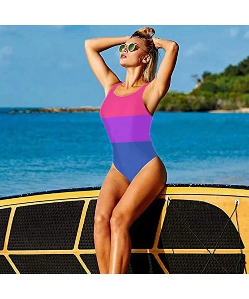 One-Pieces Women's Sexy Backless One Piece Swimsuit Black and Gold Stars Printed Swimwear for Women - Bisexual Pride Flag - C...