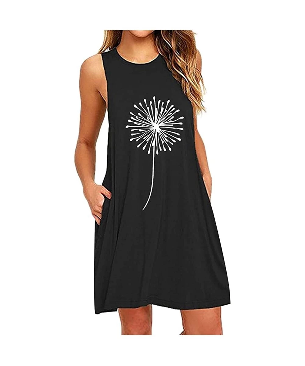 Cover-Ups Dresses for Women Casual Dandelions Print Sleeveless Pockets Mini Dress Nightdress Sundress A-Line Loose Tank Dress...