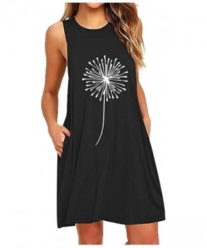 Cover-Ups Dresses for Women Casual Dandelions Print Sleeveless Pockets Mini Dress Nightdress Sundress A-Line Loose Tank Dress...