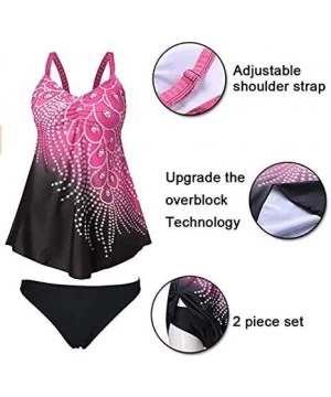 Tops Womens Feather Sequins Print Tankini Swimwear Two Piece Set Tummy Control Swimming Bathing Suit Swimsuits Yellow - CR198...