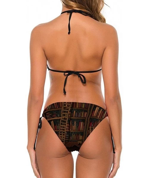 Sets Women Two Pieces Bikini Top with Triangle Bikini Bottoms- Bikini Sets Sexy Suit - Library Bookshelf Vintage - CG198O07EX9