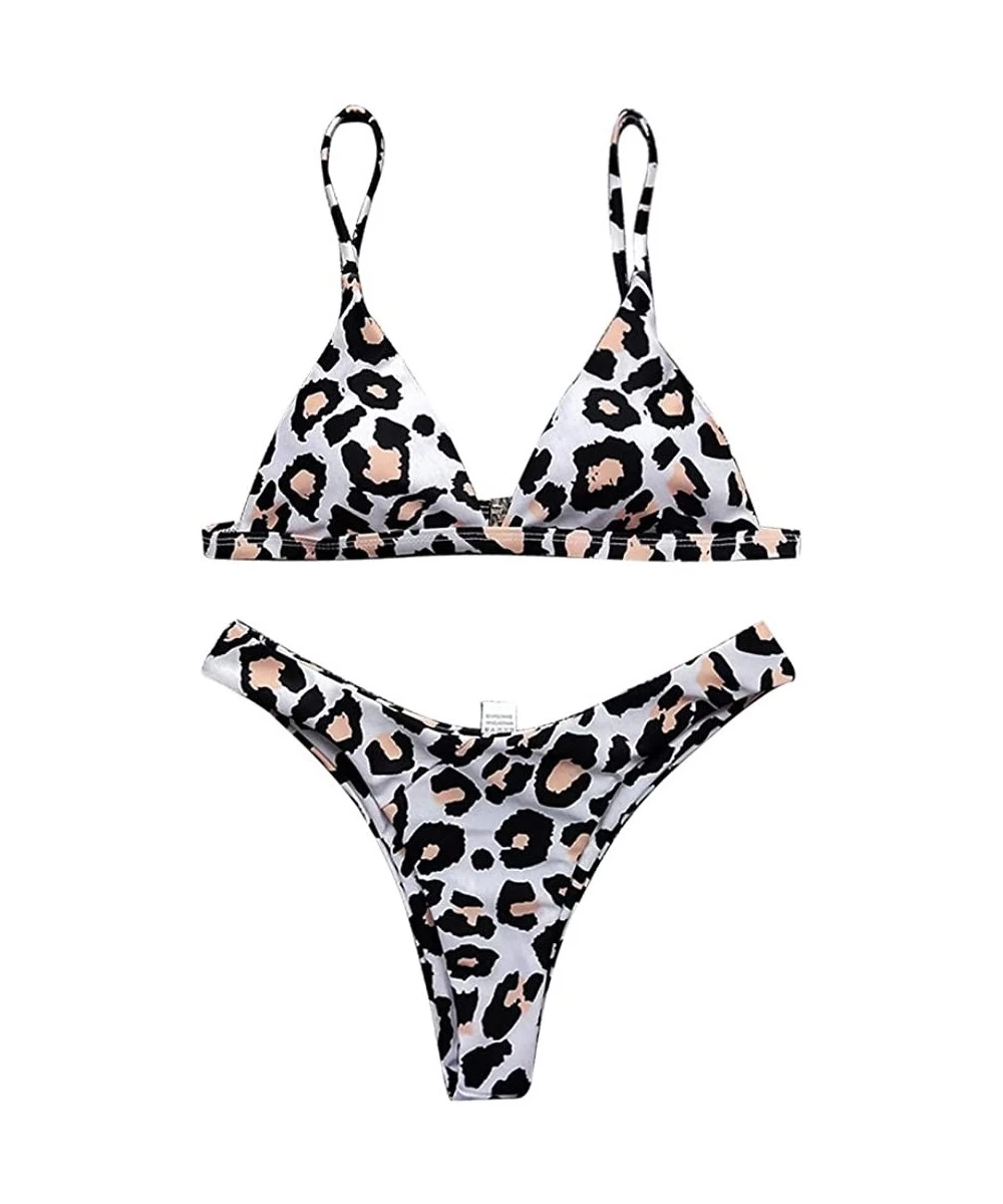 Sets Women's Leopard Printed Triangle Cup Brazilian Thong Bikini Swimsuit - Brown - C3190ZITY9L