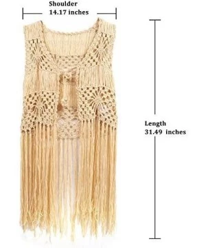 Cover-Ups Sleeveless Crochet Long Tassels Fringe Vest 70s Cover up Hippie Clothes for Women Free Size - Apricot - CL185TLSLKO