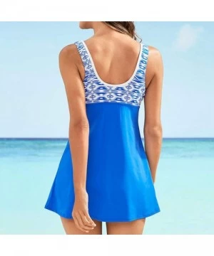 Sets Women Plus Size Swimsuit Fashion National Style Print Bow Tankini Bikini Swimwear Push-Up Bathing Suit - Blue 2 - CH194H...