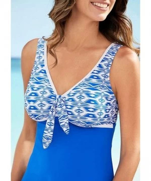 Sets Women Plus Size Swimsuit Fashion National Style Print Bow Tankini Bikini Swimwear Push-Up Bathing Suit - Blue 2 - CH194H...