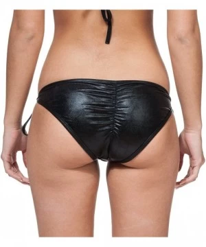 Bottoms Women's New Liquid or Shiny String Bikini Swimsuit Bottom - Liquid Black - CP11K5NKCLB