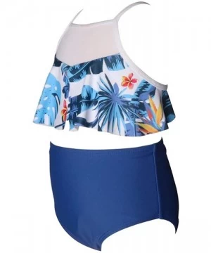 One-Pieces Women 2Pcs Fancy Mom and Me Bathing Suits Swimwear Family Matching Swimsuit Girls Bikini Sets Floral Blue + Black ...