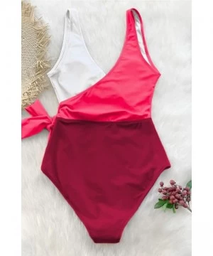 One-Pieces Women's Orange White Bowknot Bathing Suit Padded One Piece Swimsuit - Red White - C7194R8G00W