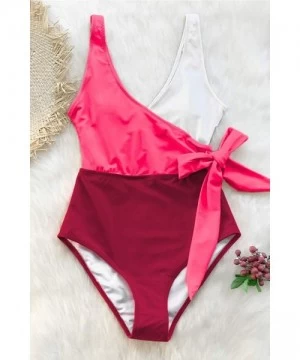 One-Pieces Women's Orange White Bowknot Bathing Suit Padded One Piece Swimsuit - Red White - C7194R8G00W