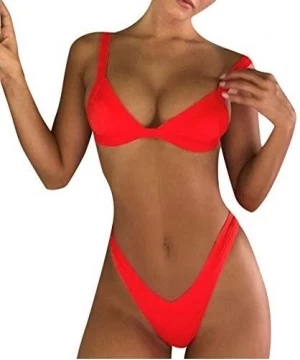 Sets 2019 Charming Women Triangle Bra Bikini Set High Waist Thong Swimsuit - Red - CZ18M78KIKC