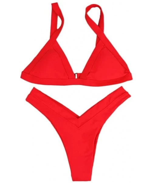 Sets 2019 Charming Women Triangle Bra Bikini Set High Waist Thong Swimsuit - Red - CZ18M78KIKC