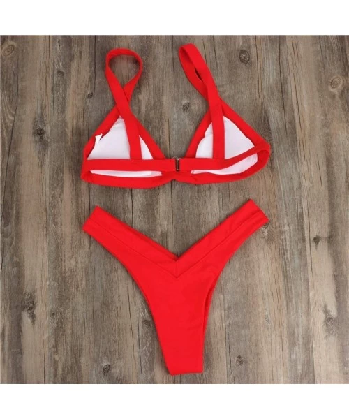 Sets 2019 Charming Women Triangle Bra Bikini Set High Waist Thong Swimsuit - Red - CZ18M78KIKC