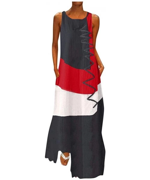 Cover-Ups Women's Sleeveless V-Neck Floor-Length Casual Dress with Pockets - Z black - CE18YGUGXGW