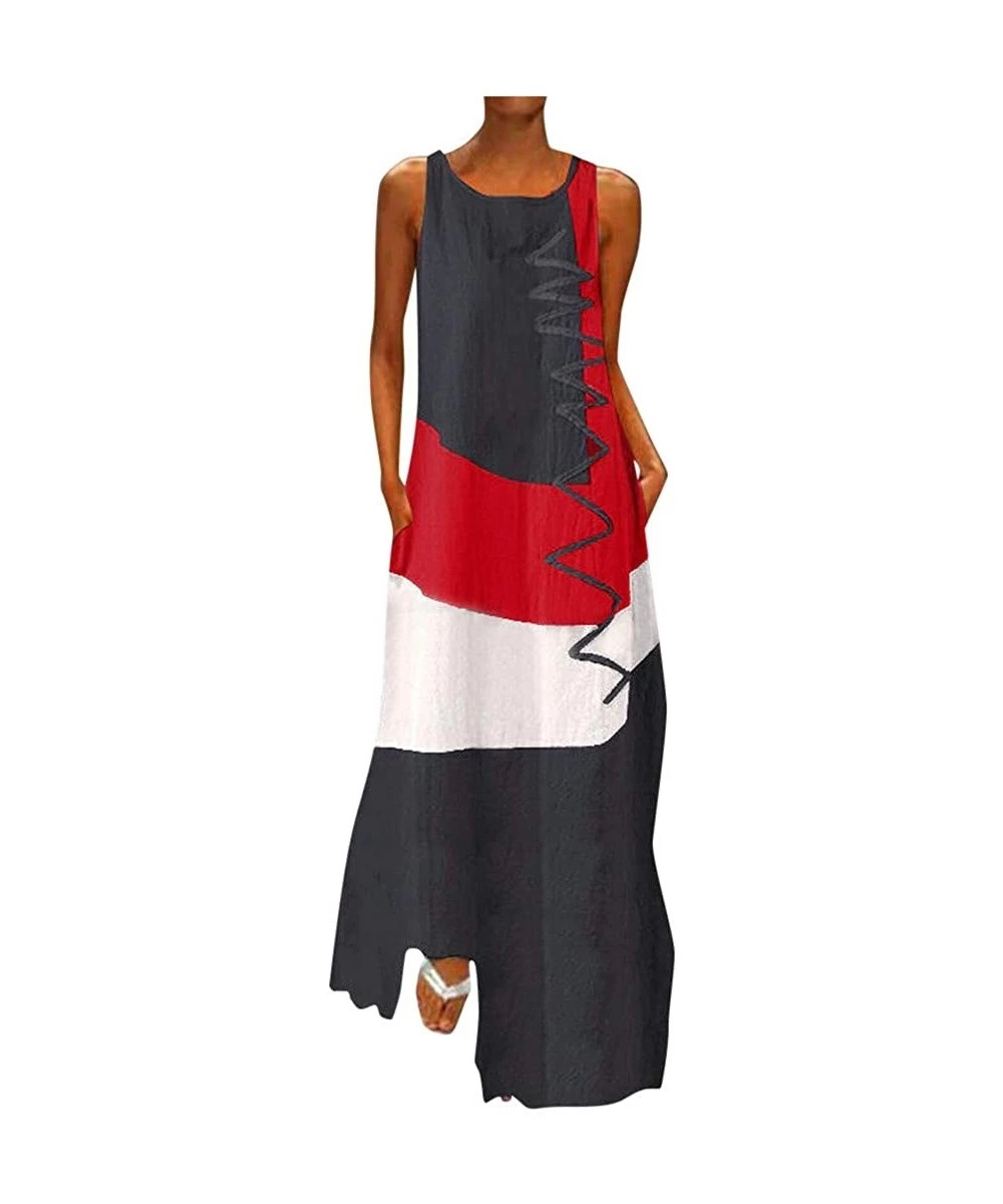 Cover-Ups Women's Sleeveless V-Neck Floor-Length Casual Dress with Pockets - Z black - CE18YGUGXGW