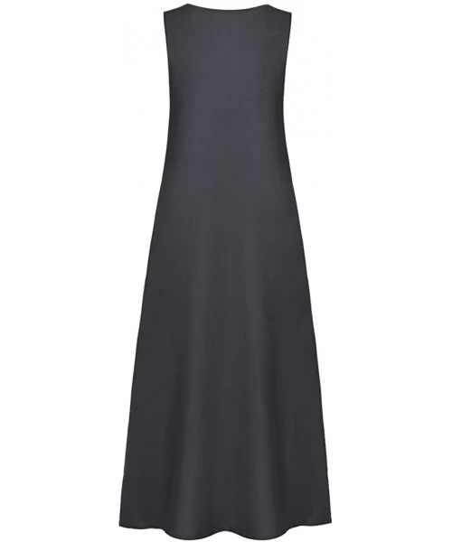 Cover-Ups Women's Sleeveless V-Neck Floor-Length Casual Dress with Pockets - Z black - CE18YGUGXGW