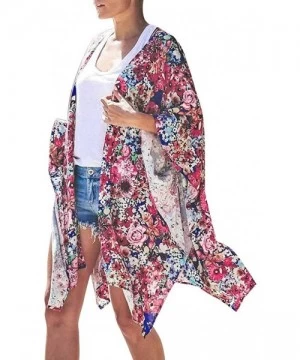 Cover-Ups Print Long Cardigan Summer Beach Swim Bathing Cover Ups for Women - Red-2 - CP18S2M63N6