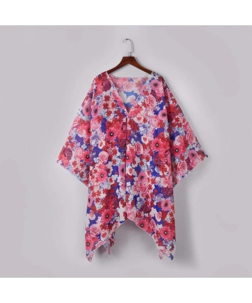 Cover-Ups Print Long Cardigan Summer Beach Swim Bathing Cover Ups for Women - Red-2 - CP18S2M63N6