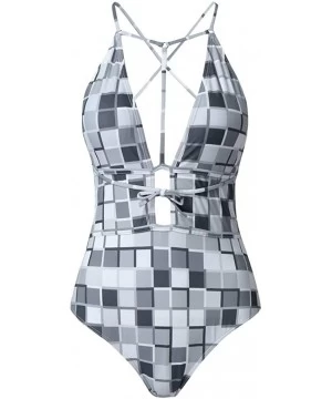 One-Pieces Women's Sexy Deep Plunge Halter One Piece Swimsuit Backless Criss Cross Monokini Swimwear Color Block Bathing Suit...