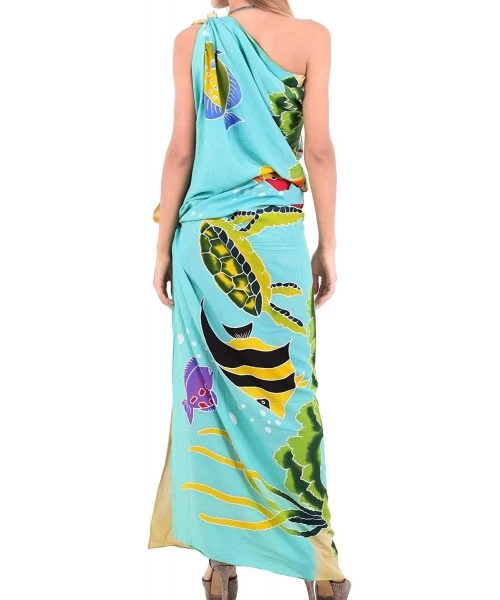 Cover-Ups Women's Beach Cover Up Pareo Canga Swimsuit Sarong Skirt Hand Paint A - Green_u822 - C3121U7XSJD