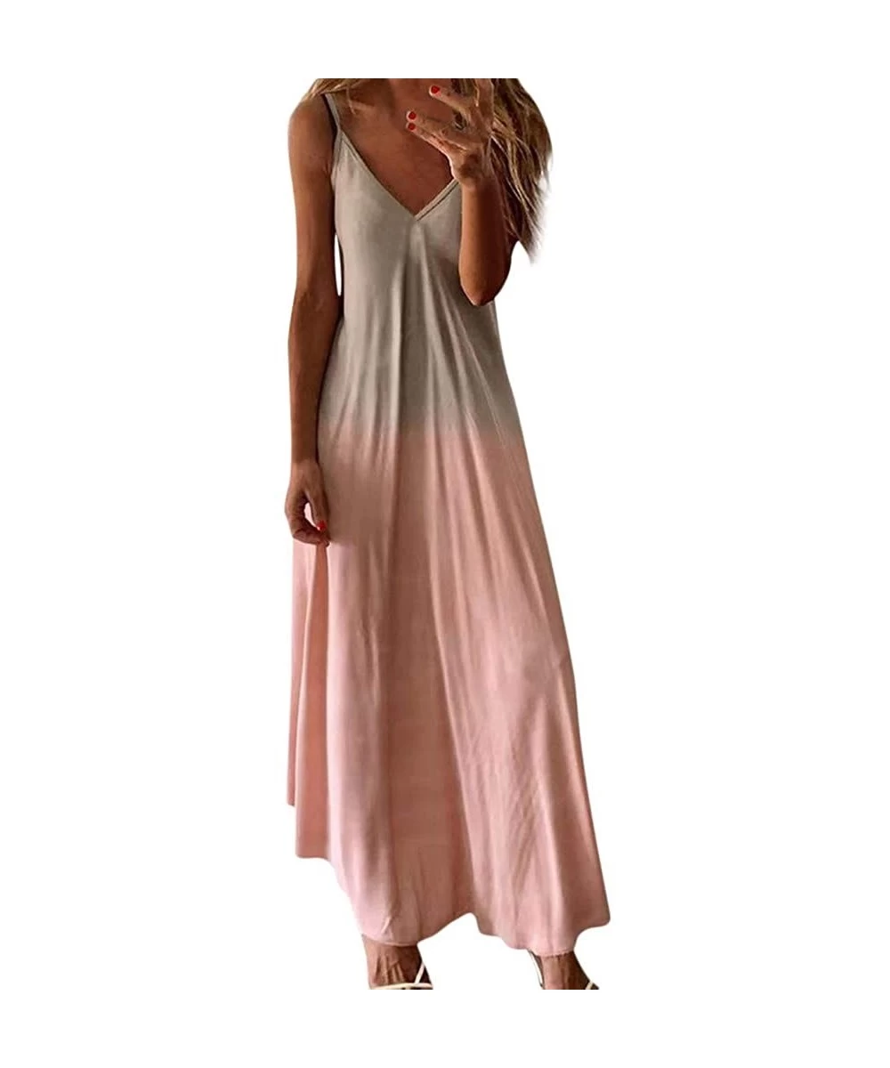 Cover-Ups Women's Summer Casual Loose Dress Spaghetti Strap Sleeveless Tie-Dyed Gradient Print Beach Long Cami Maxi Dresses -...