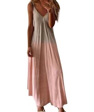 Cover-Ups Women's Summer Casual Loose Dress Spaghetti Strap Sleeveless Tie-Dyed Gradient Print Beach Long Cami Maxi Dresses -...