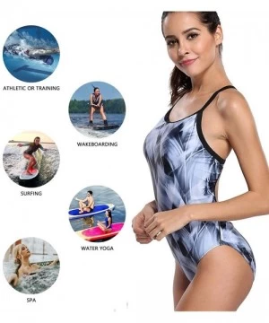 Racing Women's Athletic Swimsuit Training Spaghetti Strap One Piece Swimsuit Swimwear Bathing Suit - Gray (No Padding) - CV18...