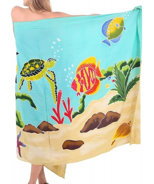 Cover-Ups Women's Beach Cover Up Pareo Canga Swimsuit Sarong Skirt Hand Paint A - Green_u822 - C3121U7XSJD